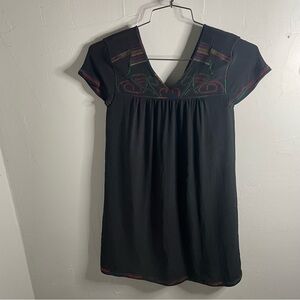 Madewell Black Silk Embroidered Dress​​